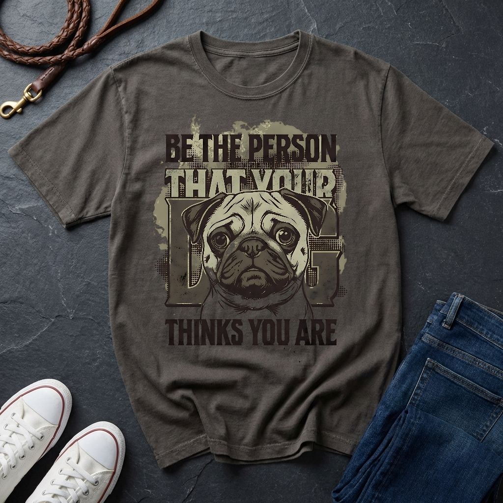 'Be The Person Your Dog Thinks You Are' Pug Shirt — Graphic Art Dog Mom Tee — Comfort Colors 1717
