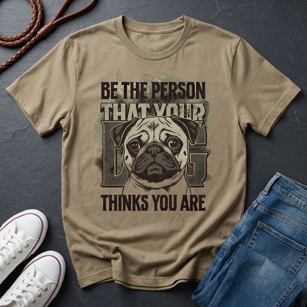'Be The Person Your Dog Thinks You Are' Pug Shirt — Graphic Art Dog Mom Tee — Comfort Colors 1717