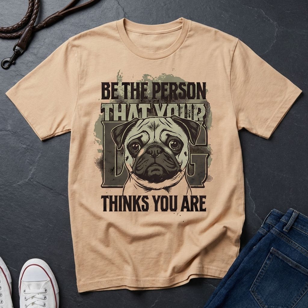 'Be The Person Your Dog Thinks You Are' Pug Shirt — Graphic Art Dog Mom Tee - Comfort Colors 1717