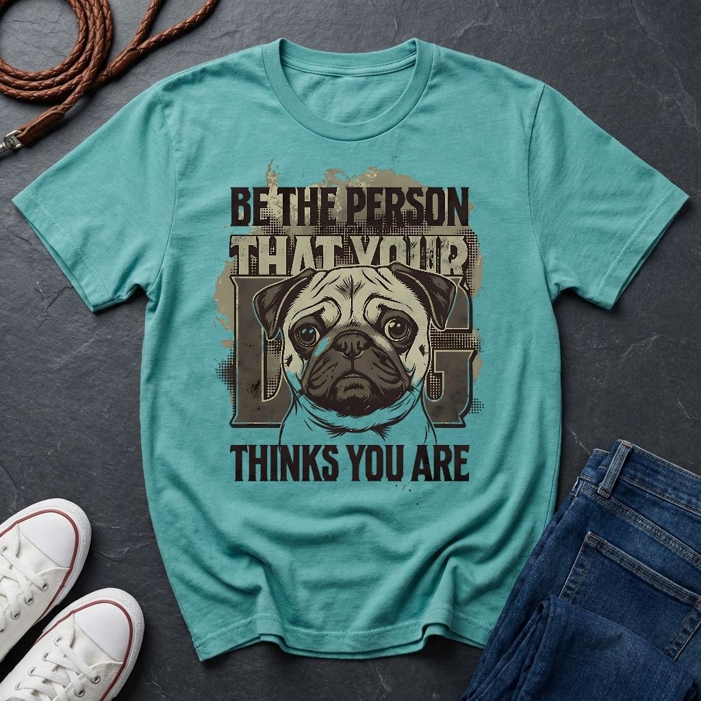 'Be The Person Your Dog Thinks You Are' Pug Shirt — Graphic Art Dog Mom Tee — Comfort Colors 1717