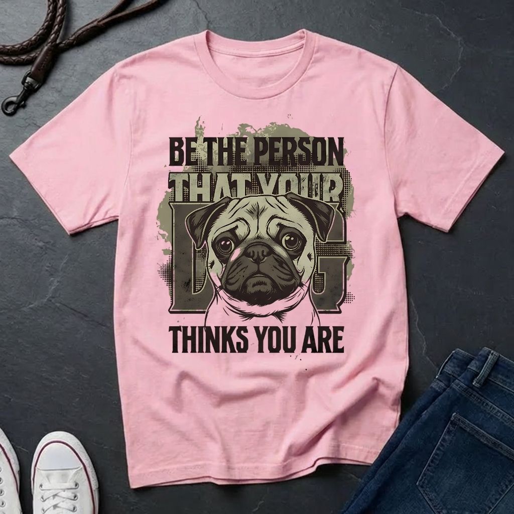 'Be The Person Your Dog Thinks You Are' Pug Shirt — Graphic Art Dog Mom Tee — Comfort Colors 1717