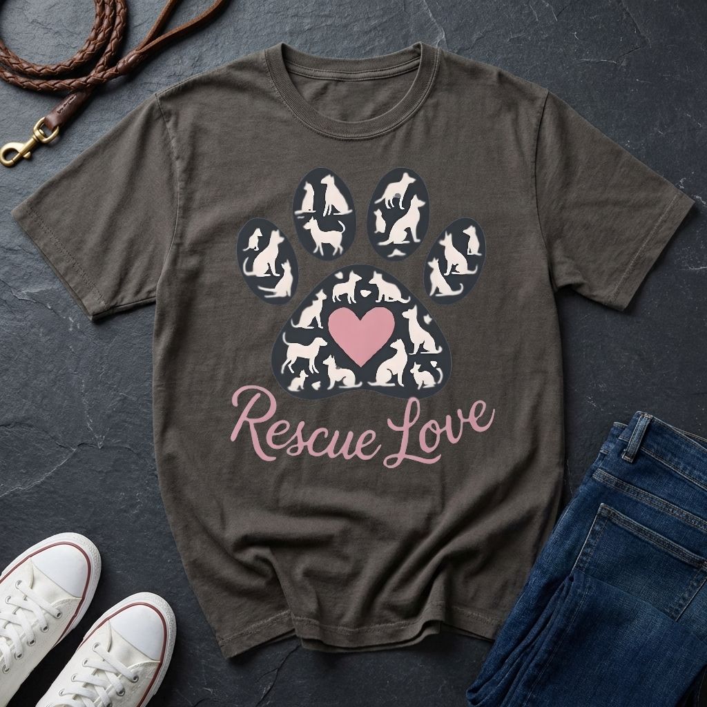 Rescue Love Paw Print T-Shirt — Animal Rescue Comfort Colors Tee