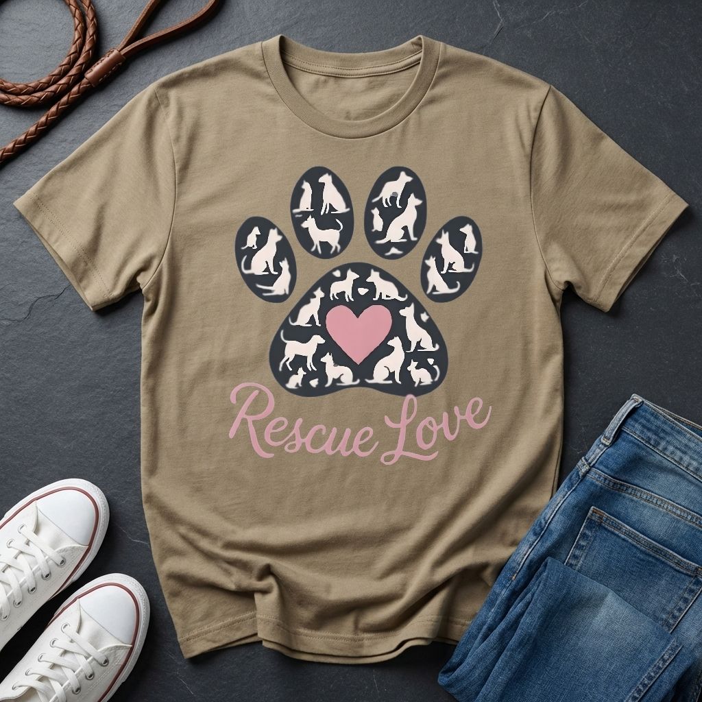 Rescue Love Paw Print T-Shirt — Animal Rescue Comfort Colors Tee