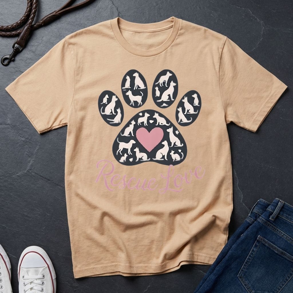 Rescue Love Paw Print T-Shirt — Animal Rescue Comfort Colors Tee