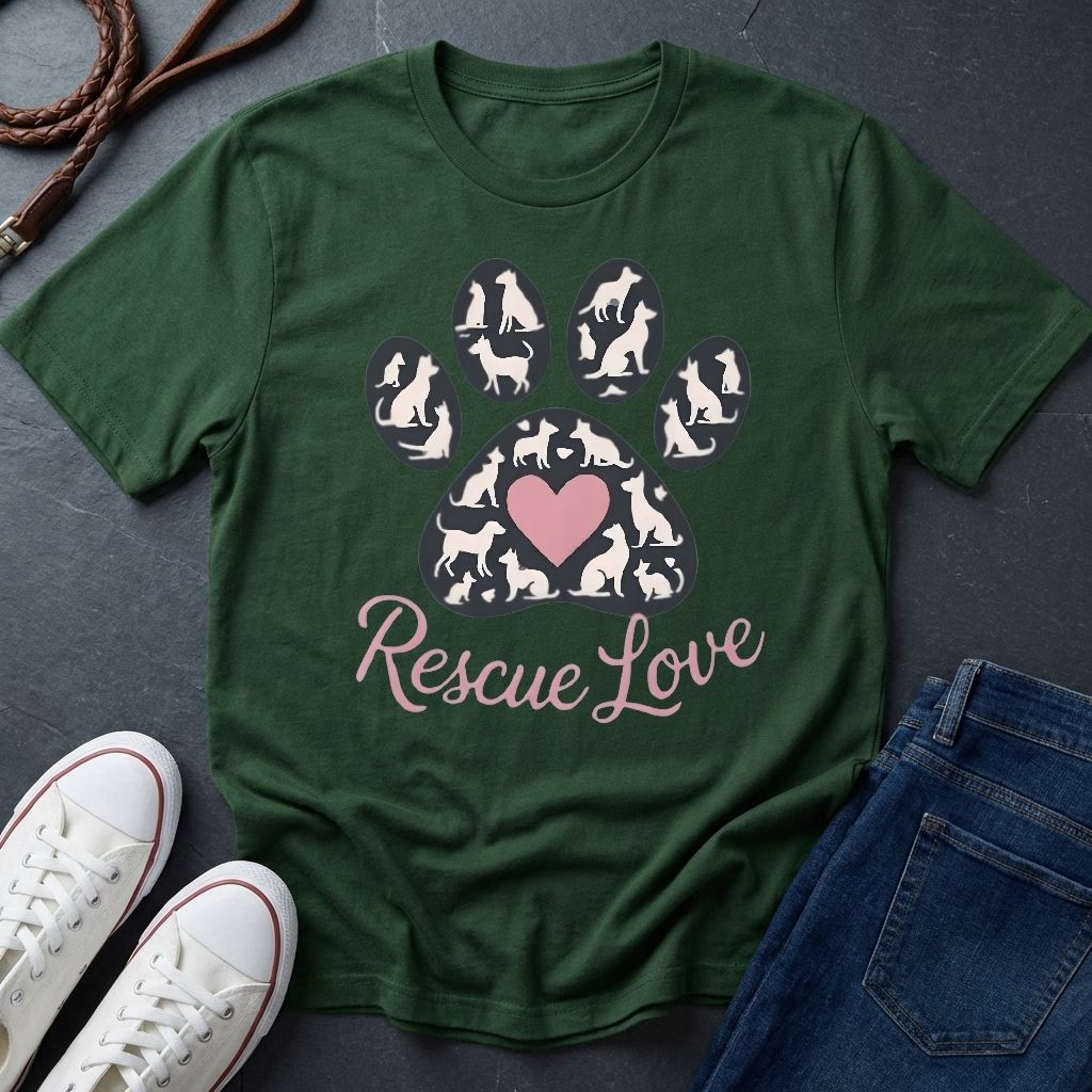 Rescue Love Paw Print T-Shirt — Animal Rescue Comfort Colors Tee