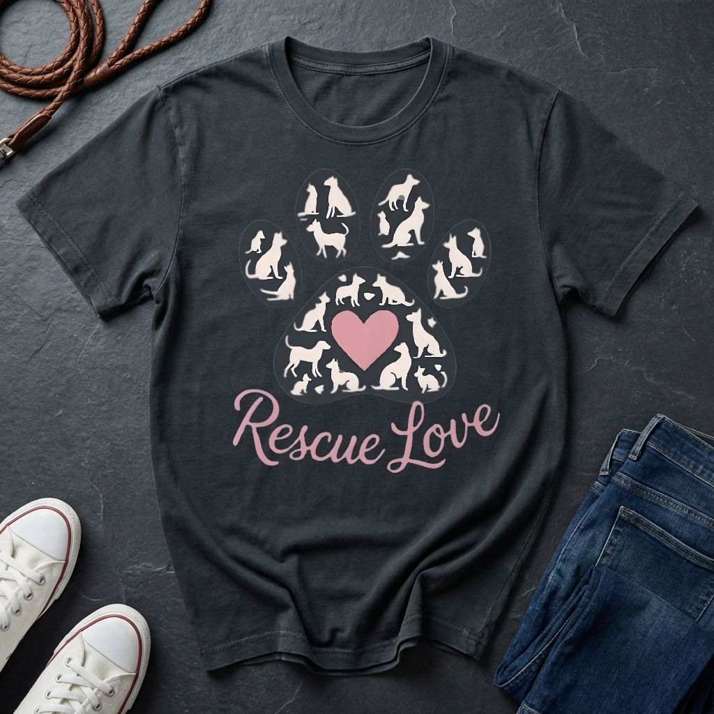Rescue Love Paw Print T-Shirt — Animal Rescue Comfort Colors Tee