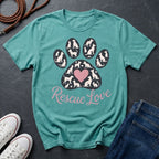 Rescue Love Paw Print T-Shirt — Animal Rescue Comfort Colors Tee