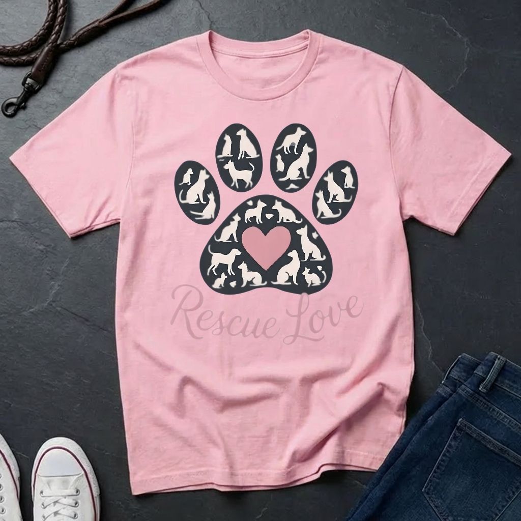 Rescue Love Paw Print T-Shirt — Animal Rescue Comfort Colors Tee