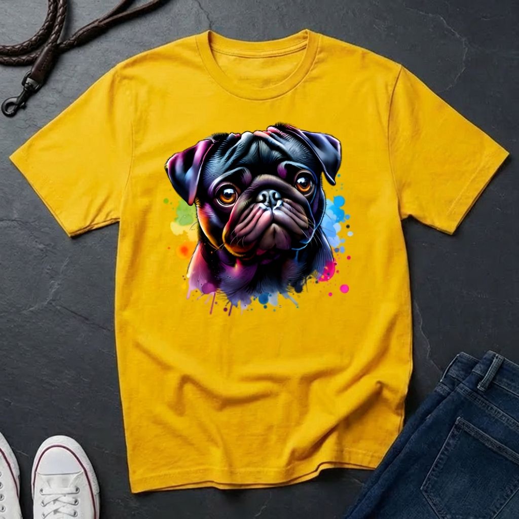 Pug Portrait T-Shirt — Colorful Watercolor Pug Tee - Comfort Colors 1717
