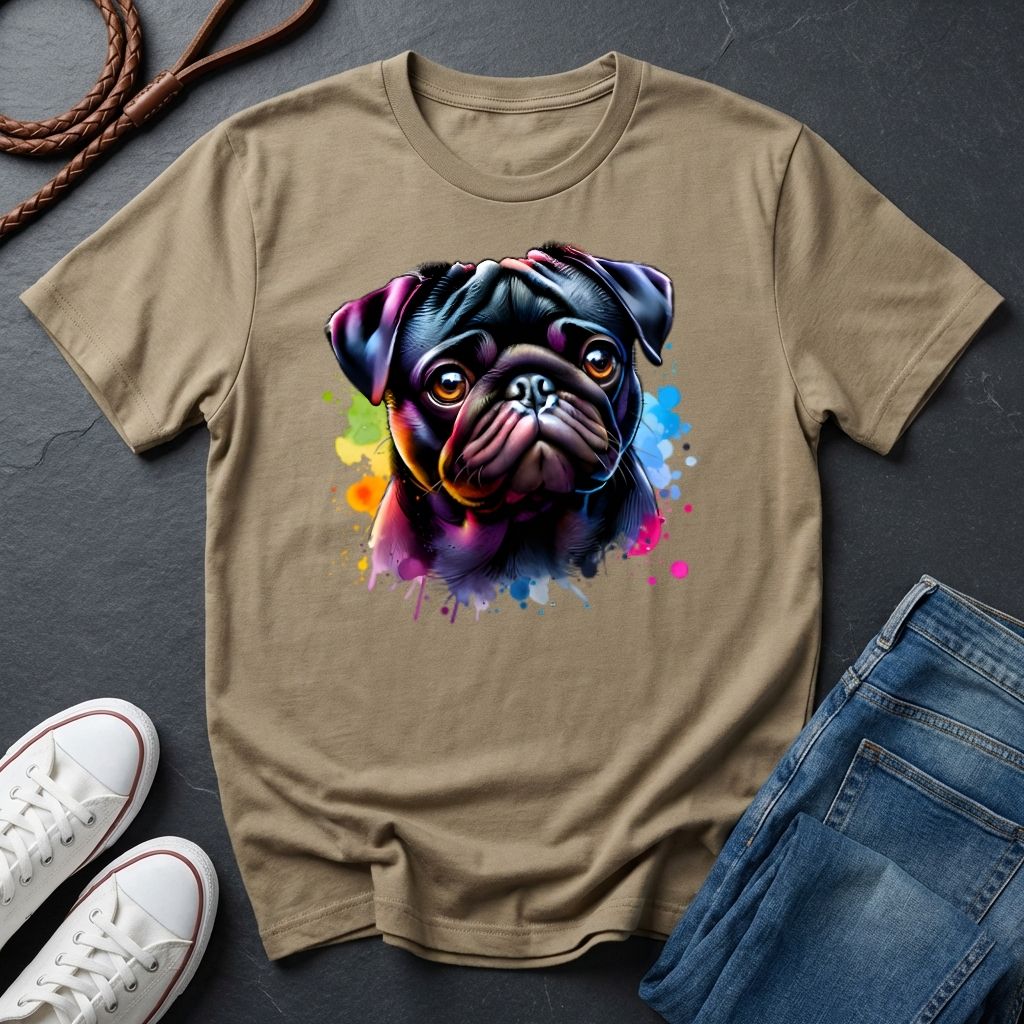 Pug Portrait T-Shirt — Colorful Watercolor Pug Tee - Comfort Colors 1717