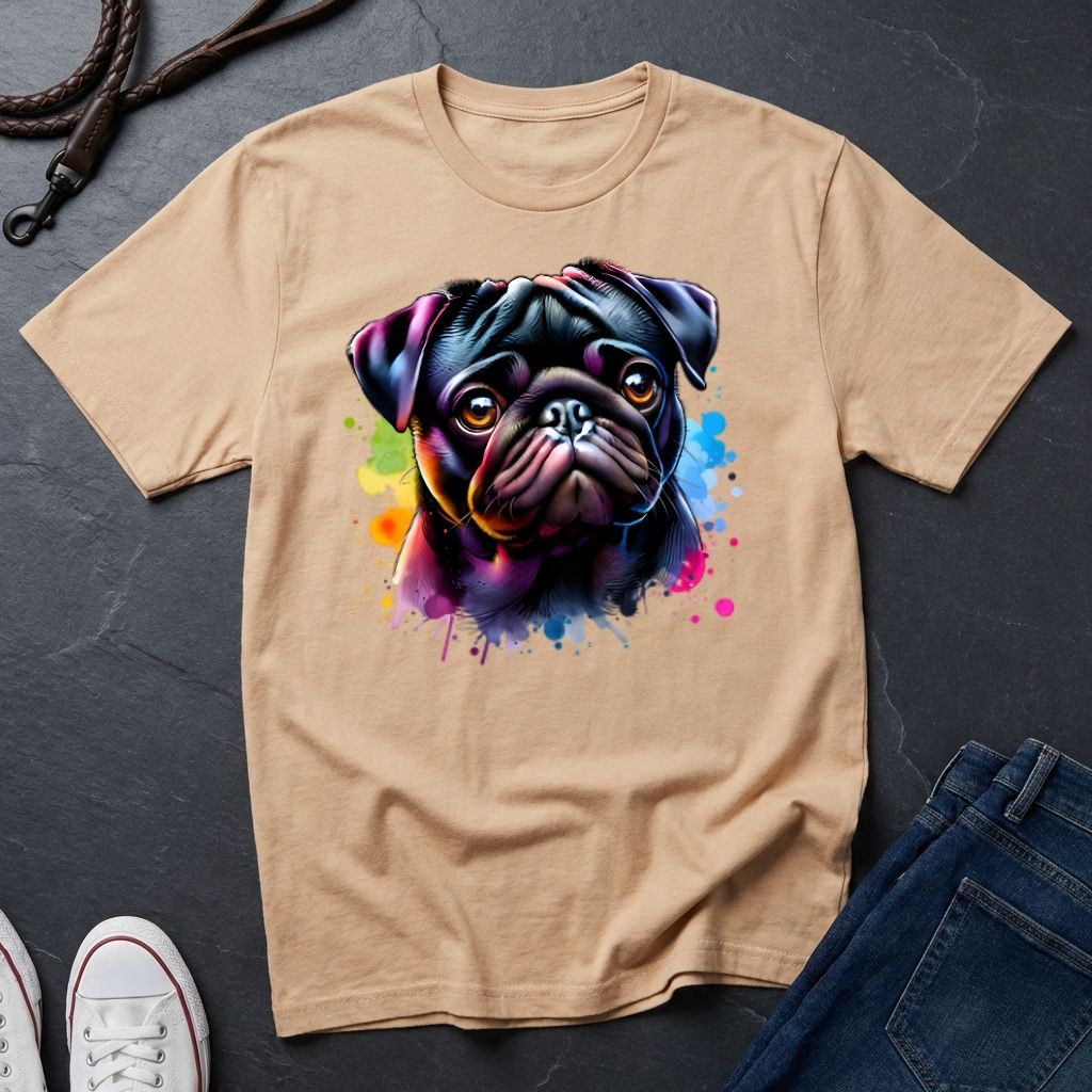 Pug Portrait T-Shirt — Colorful Watercolor Pug Tee - Comfort Colors 1717