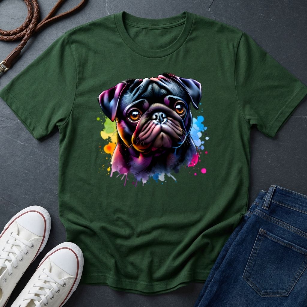 Pug Portrait T-Shirt — Colorful Watercolor Pug Tee - Comfort Colors 1717