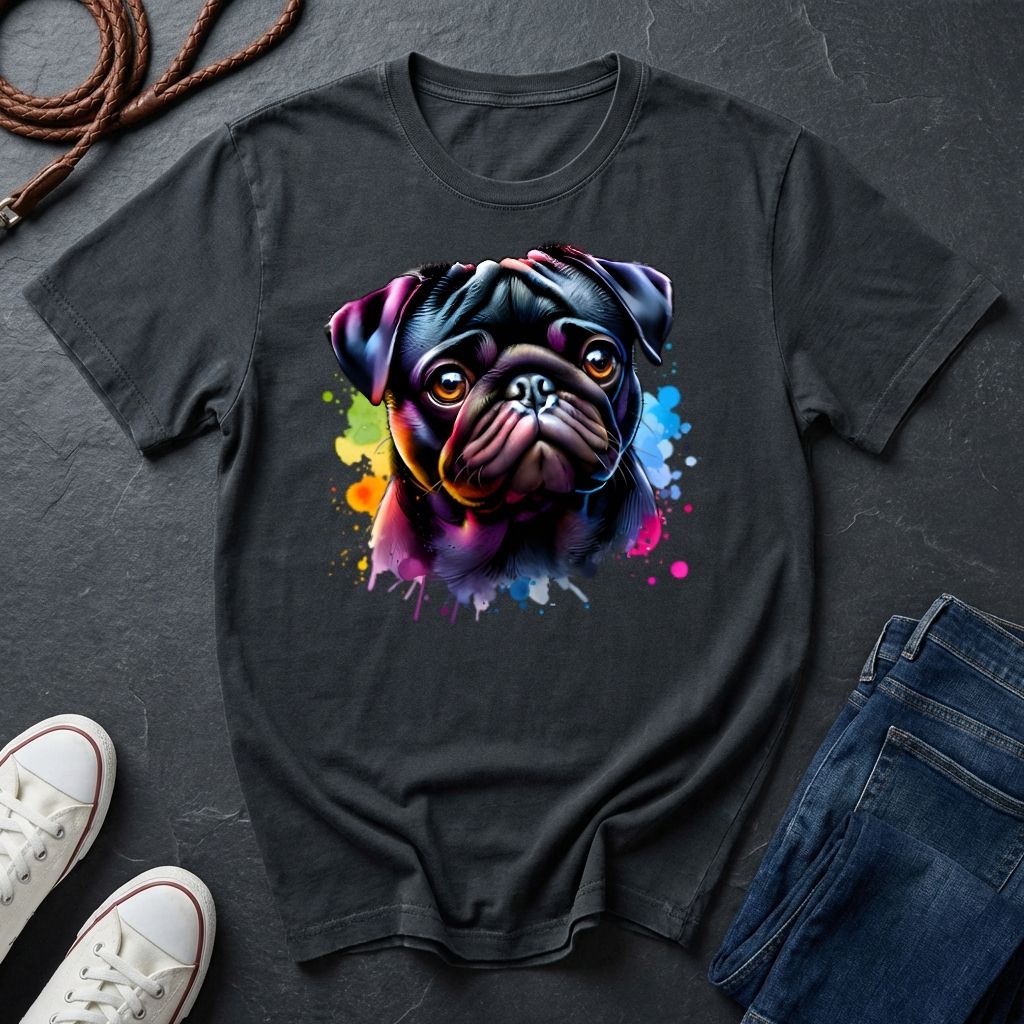 Pug Portrait T-Shirt — Colorful Watercolor Pug Tee - Comfort Colors 1717