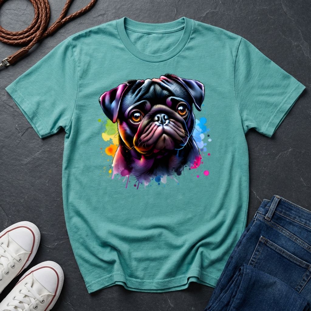 Pug Portrait T-Shirt — Colorful Watercolor Pug Tee - Comfort Colors 1717