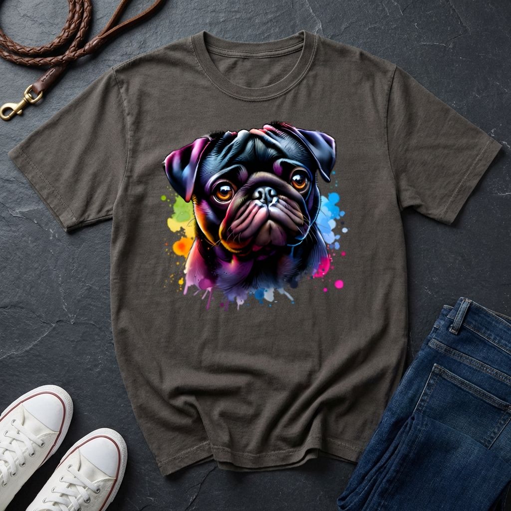 Pug Portrait T-Shirt — Colorful Watercolor Pug Tee - Comfort Colors 1717