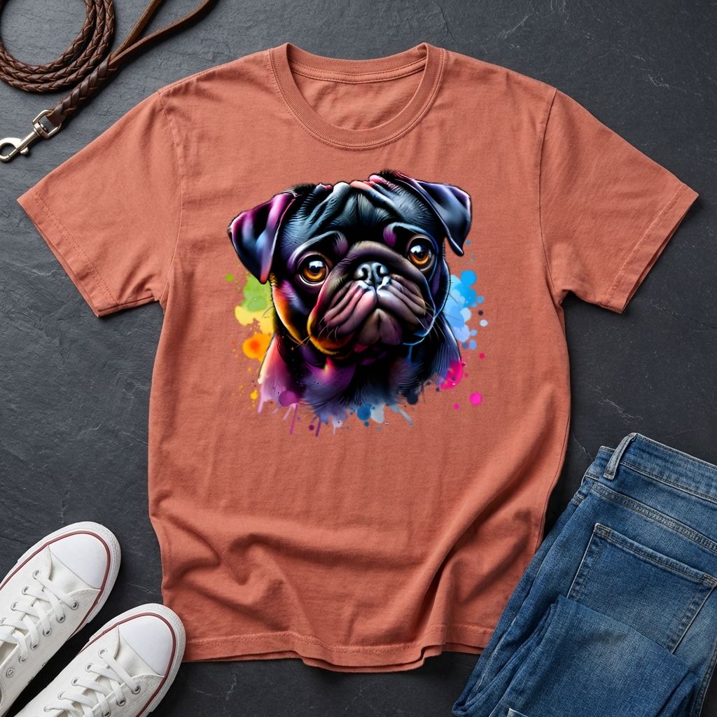 Pug Portrait T-Shirt — Colorful Watercolor Pug Tee - Comfort Colors 171
7