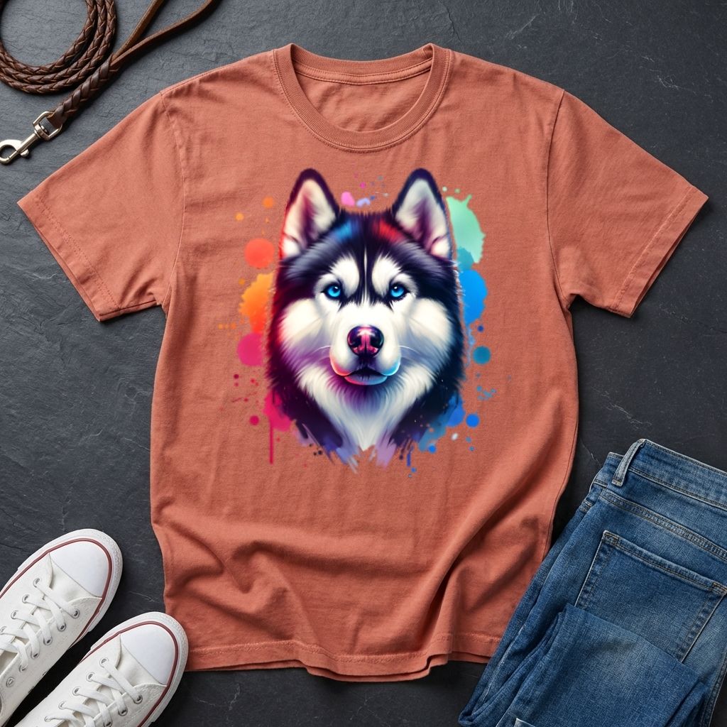 Siberian Husky Graphic Pop Art Shirt — Colorful Watercolor Splash Dog Tee - Comfort Colors 1717