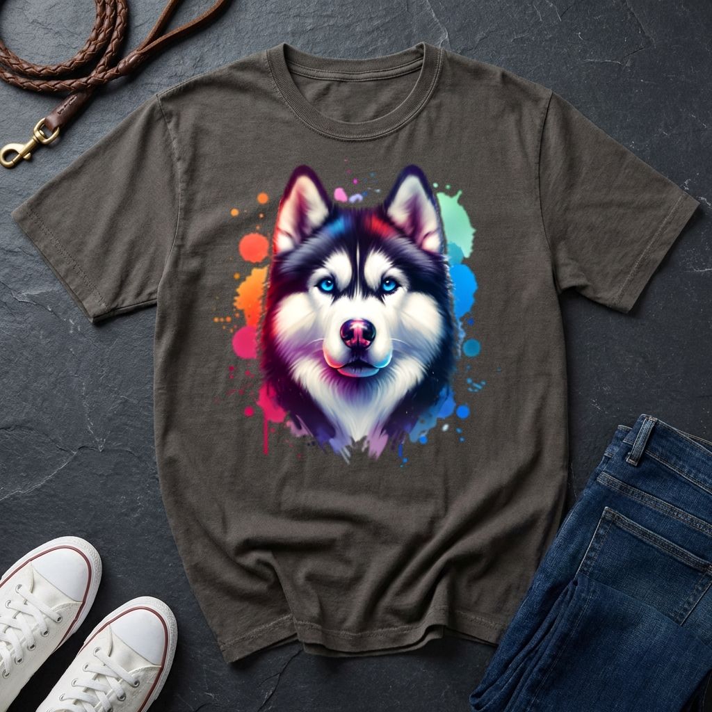 Siberian Husky Graphic Pop Art Shirt — Colorful Watercolor Splash Dog Tee - Comfort Colors 1717