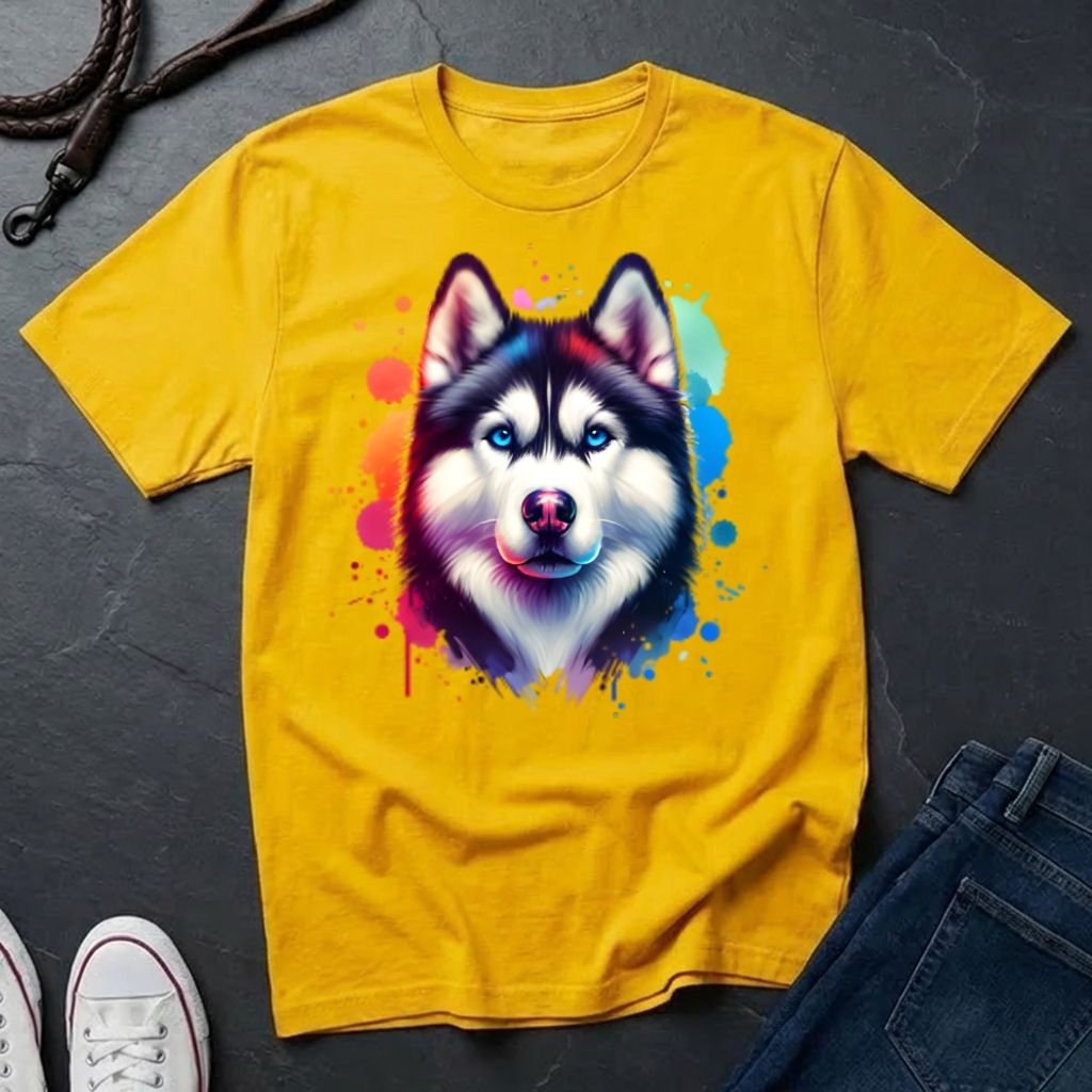 Siberian Husky Graphic Pop Art Shirt — Colorful Watercolor Splash Dog Tee - Comfort Colors 1717