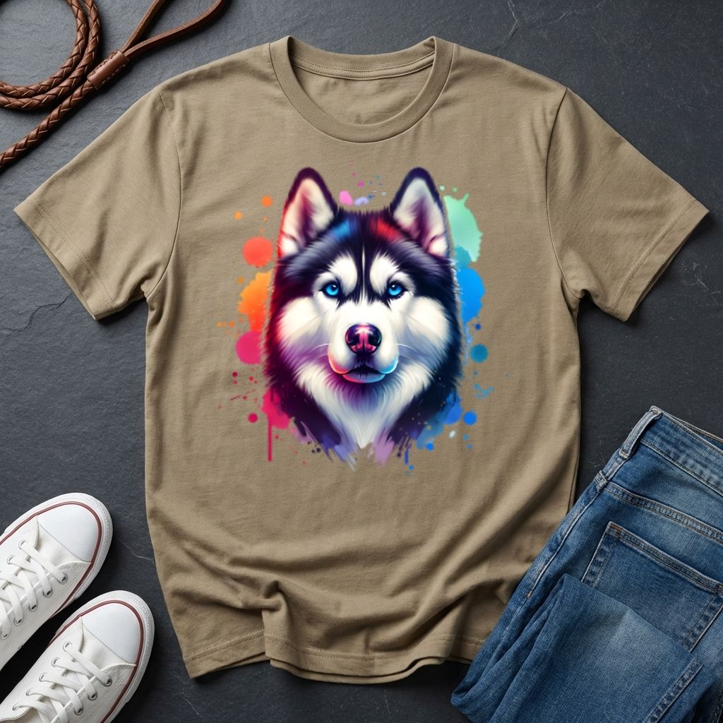 Siberian Husky Graphic Pop Art Shirt — Colorful Watercolor Splash Dog Tee - Comfort Colors 1717