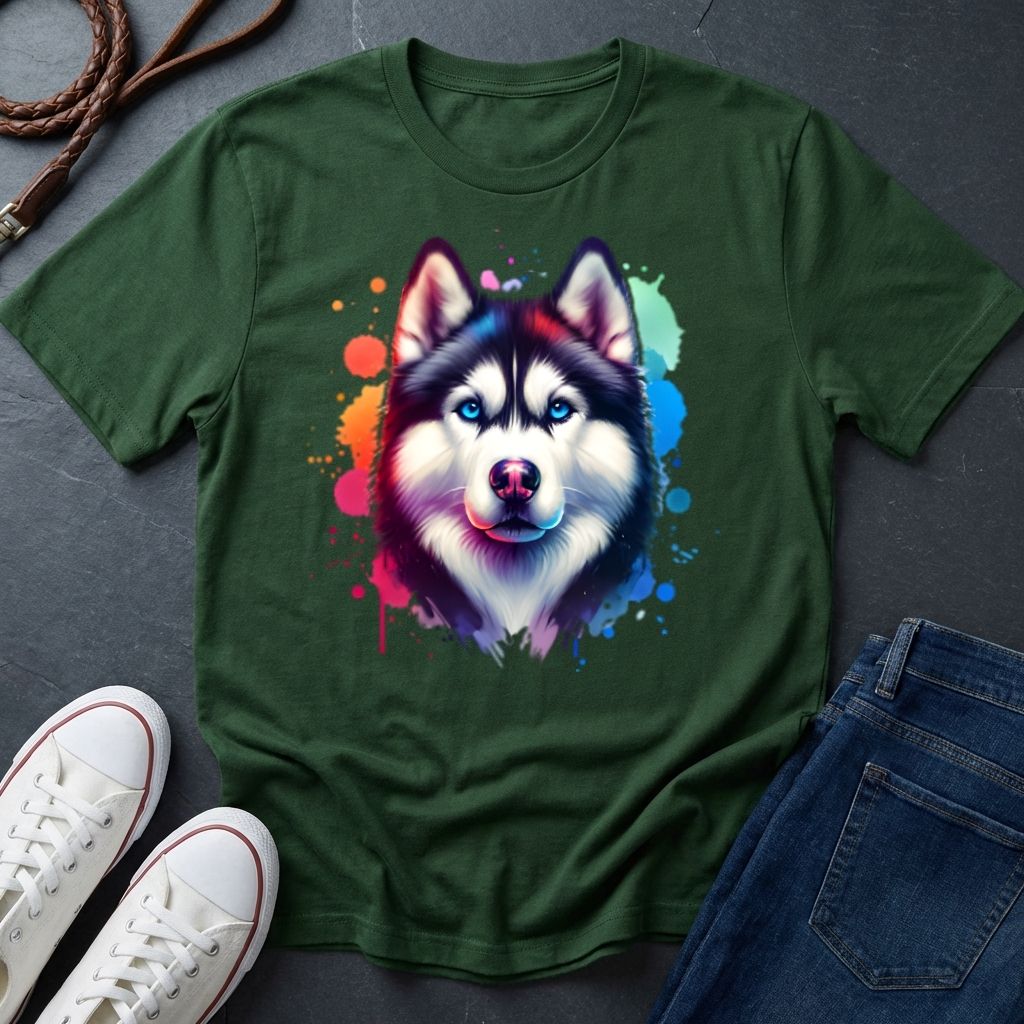 Siberian Husky Graphic Pop Art Shirt — Colorful Watercolor Splash Dog Tee - Comfort Colors 1717