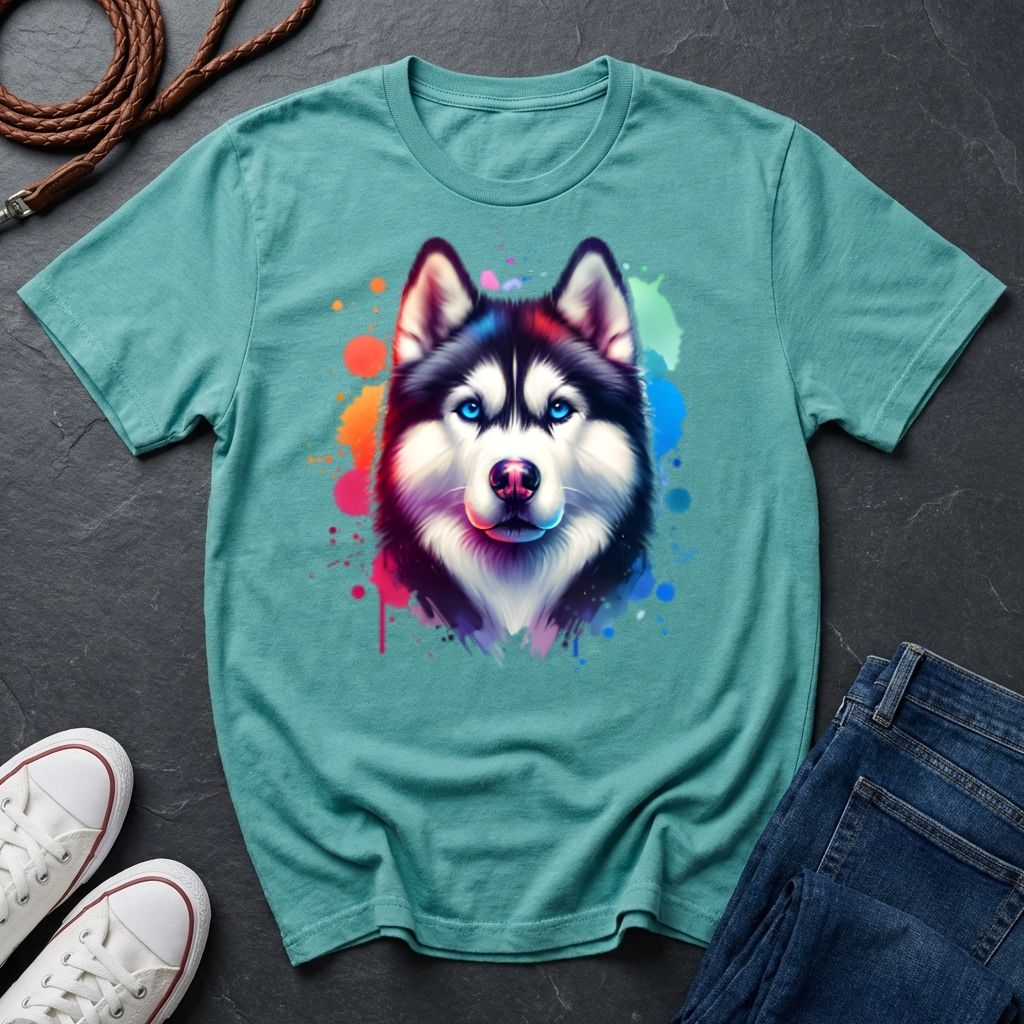 Siberian Husky Graphic Pop Art Shirt — Colorful Watercolor Splash Dog Tee - Comfort Colors 1717