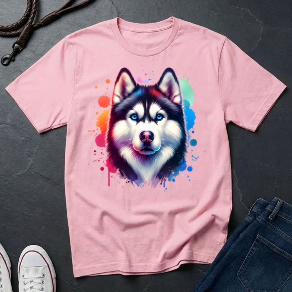 Siberian Husky Graphic Pop Art Shirt — Colorful Watercolor Splash Dog Tee - Comfort Colors 1717