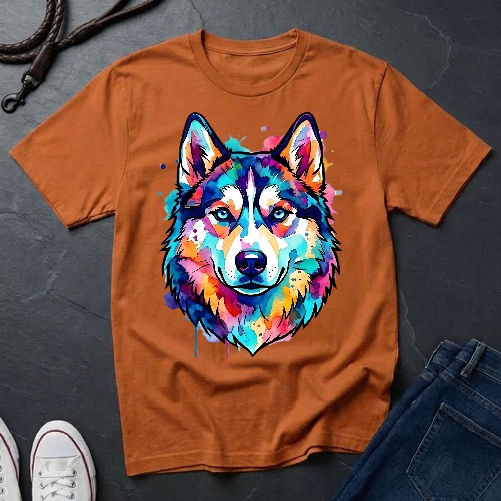 Siberian Husky Graphic Pop Art Shirt — Vibrant Neon Wolf Head Tee - Comfort Colors 1717
