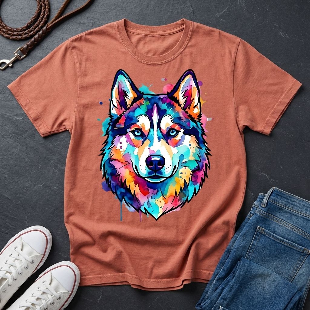 Siberian Husky Graphic Pop Art Shirt — Vibrant Neon Wolf Head Tee - Comfort Colors 1717