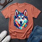 Siberian Husky Graphic Pop Art Shirt — Vibrant Neon Wolf Head Tee - Comfort Colors 1717