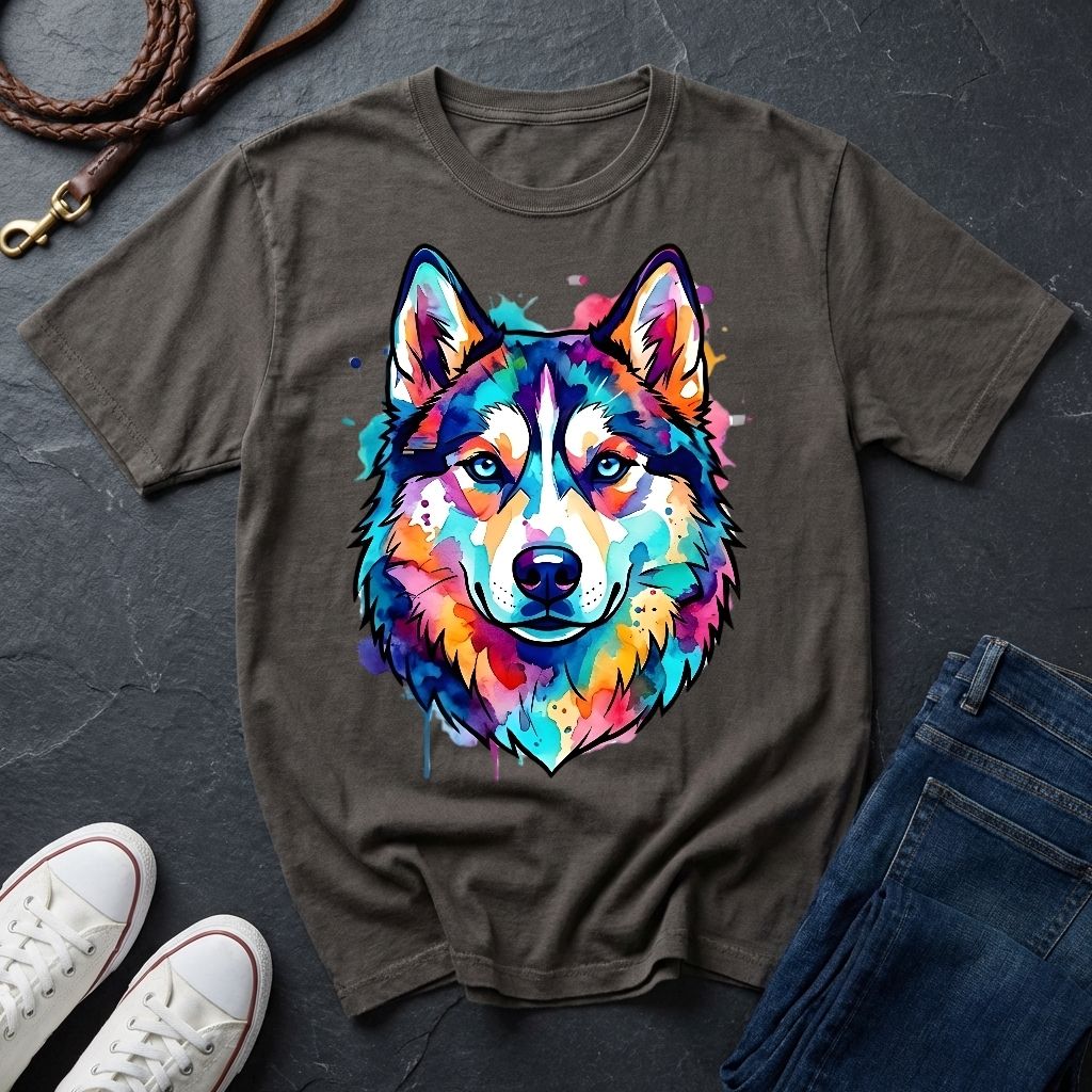 Siberian Husky Graphic Pop Art Shirt — Vibrant Neon Wolf Head Tee - Comfort Colors 1717