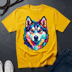 Siberian Husky Graphic Pop Art Shirt — Vibrant Neon Wolf Head Tee - Comfort Colors 1717
