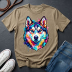 Siberian Husky Graphic Pop Art Shirt — Vibrant Neon Wolf Head Tee - Comfort Colors 1717