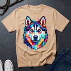 Siberian Husky Graphic Pop Art Shirt — Vibrant Neon Wolf Head Tee - Comfort Colors 1717