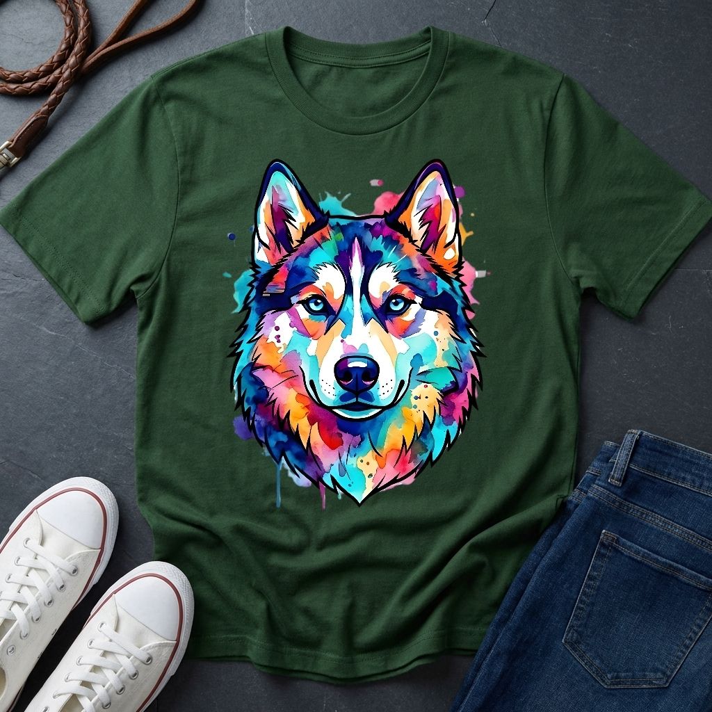 Siberian Husky Graphic Pop Art Shirt — Vibrant Neon Wolf Head Tee - Comfort Colors 1717