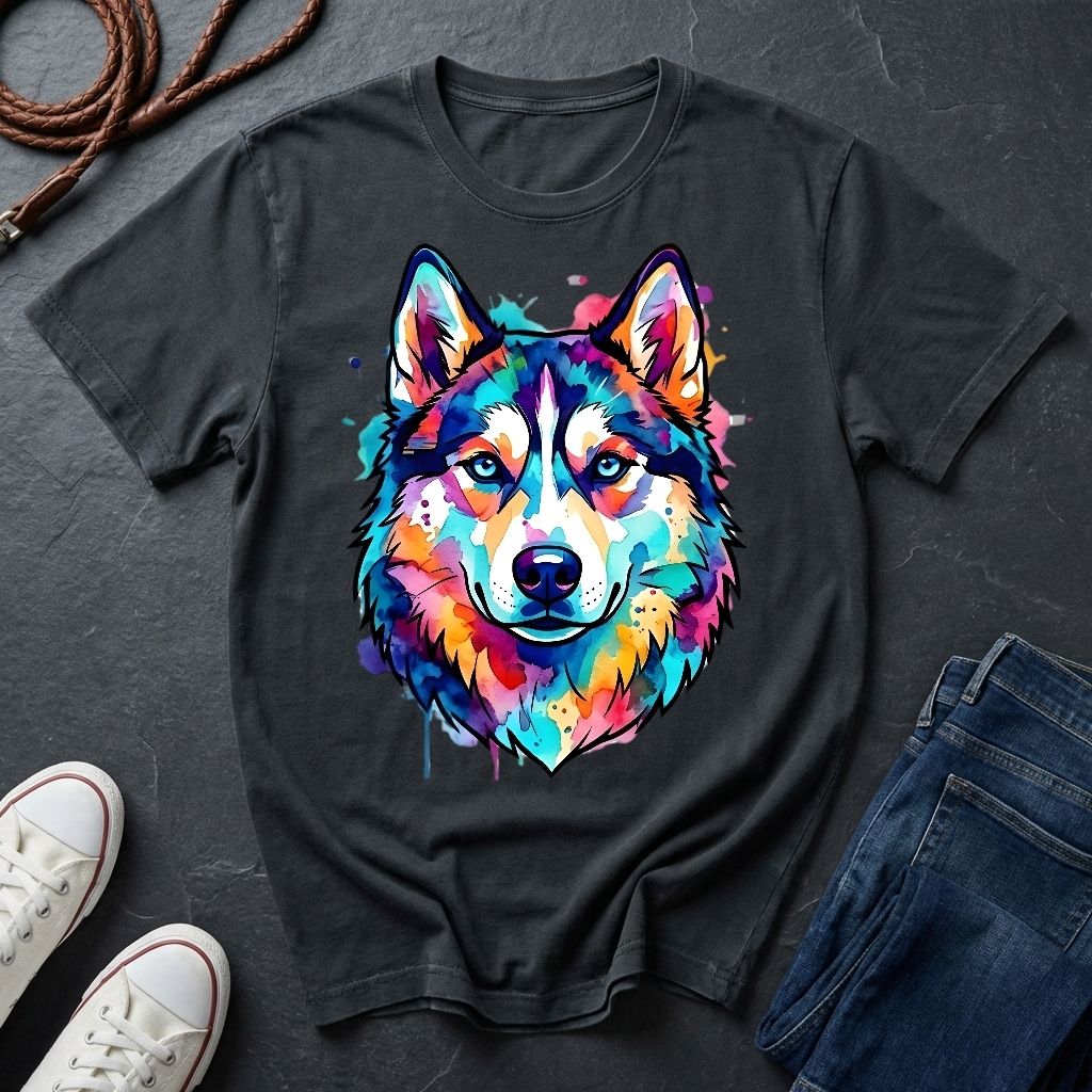 Siberian Husky Graphic Pop Art Shirt — Vibrant Neon Wolf Head Tee - Comfort Colors 1717