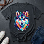 Siberian Husky Graphic Pop Art Shirt — Vibrant Neon Wolf Head Tee - Comfort Colors 1717