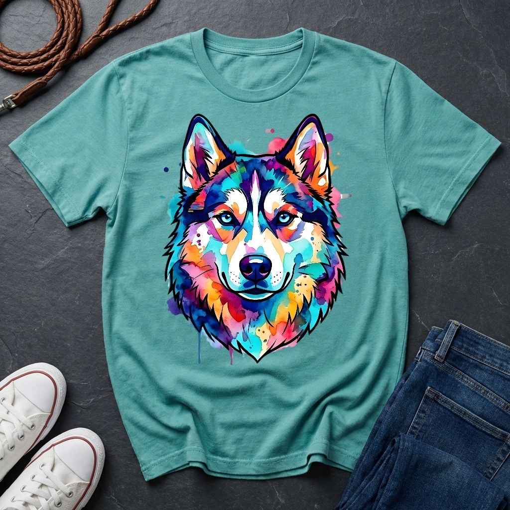 Siberian Husky Graphic Pop Art Shirt — Vibrant Neon Wolf Head Tee - Comfort Colors 1717