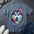 Siberian Husky Graphic Pop Art Shirt — Vibrant Neon Wolf Head Tee - Comfort Colors 1717