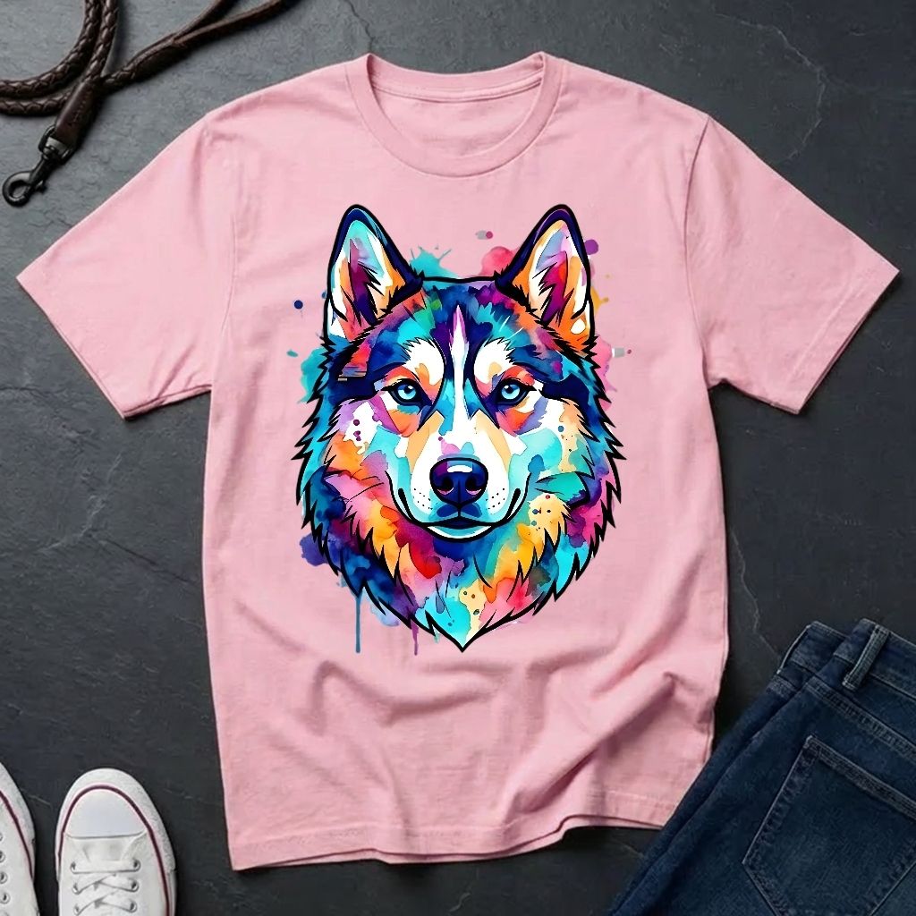 Siberian Husky Graphic Pop Art Shirt — Vibrant Neon Wolf Head Tee - Comfort Colors 1717