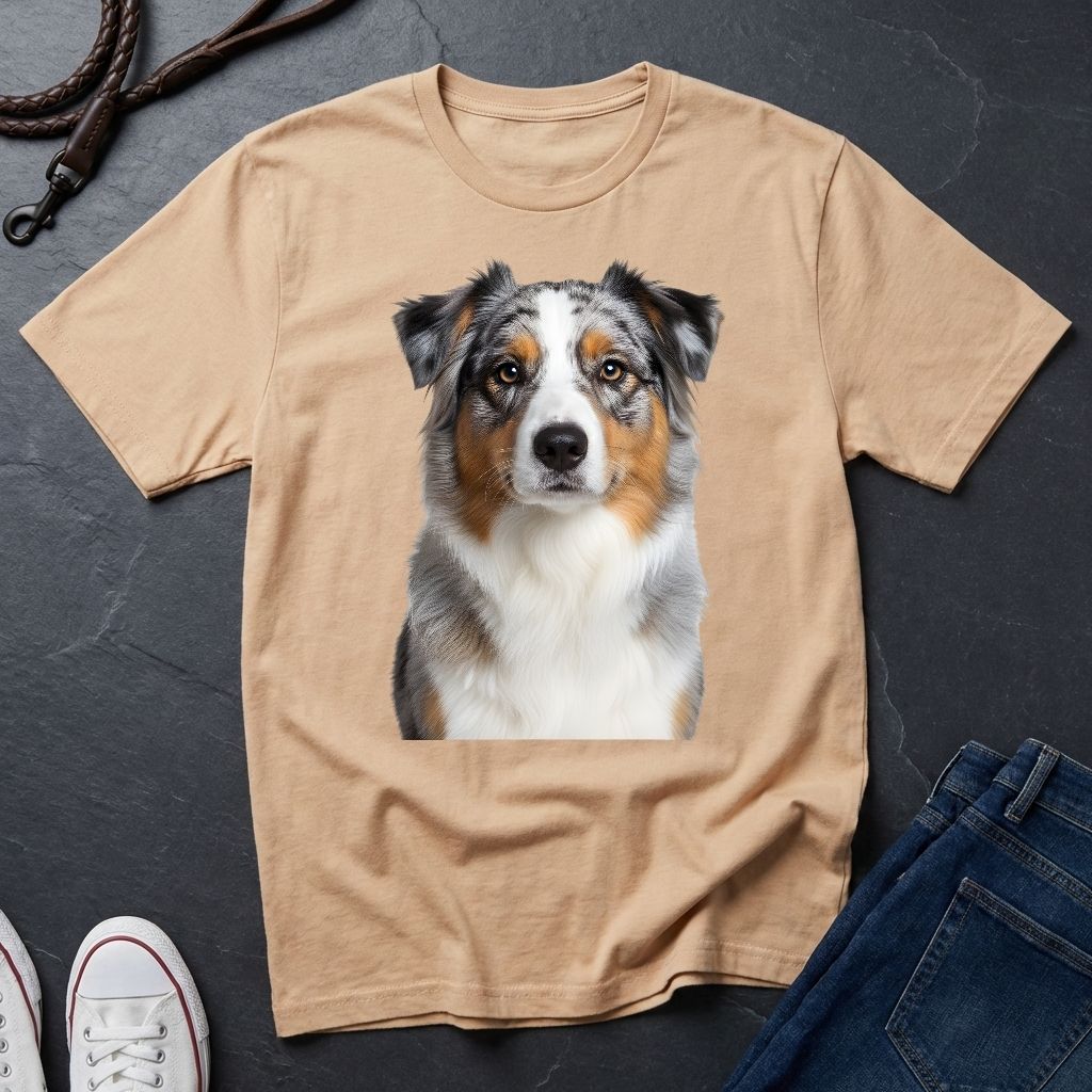 Australian Shepherd Photo-Realistic Shirt — High Detail Blue Merle Portrait Tee - Comfort Colors 1717
