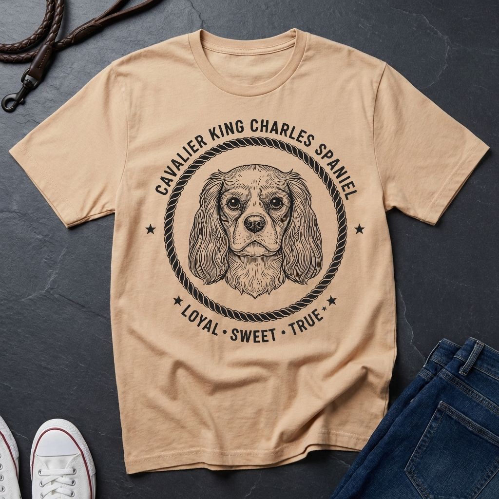 Cavalier King Charles Spaniel Heritage Badge Shirt — Loyal Sweet True Dog Tee - Comfort Colors 1717
