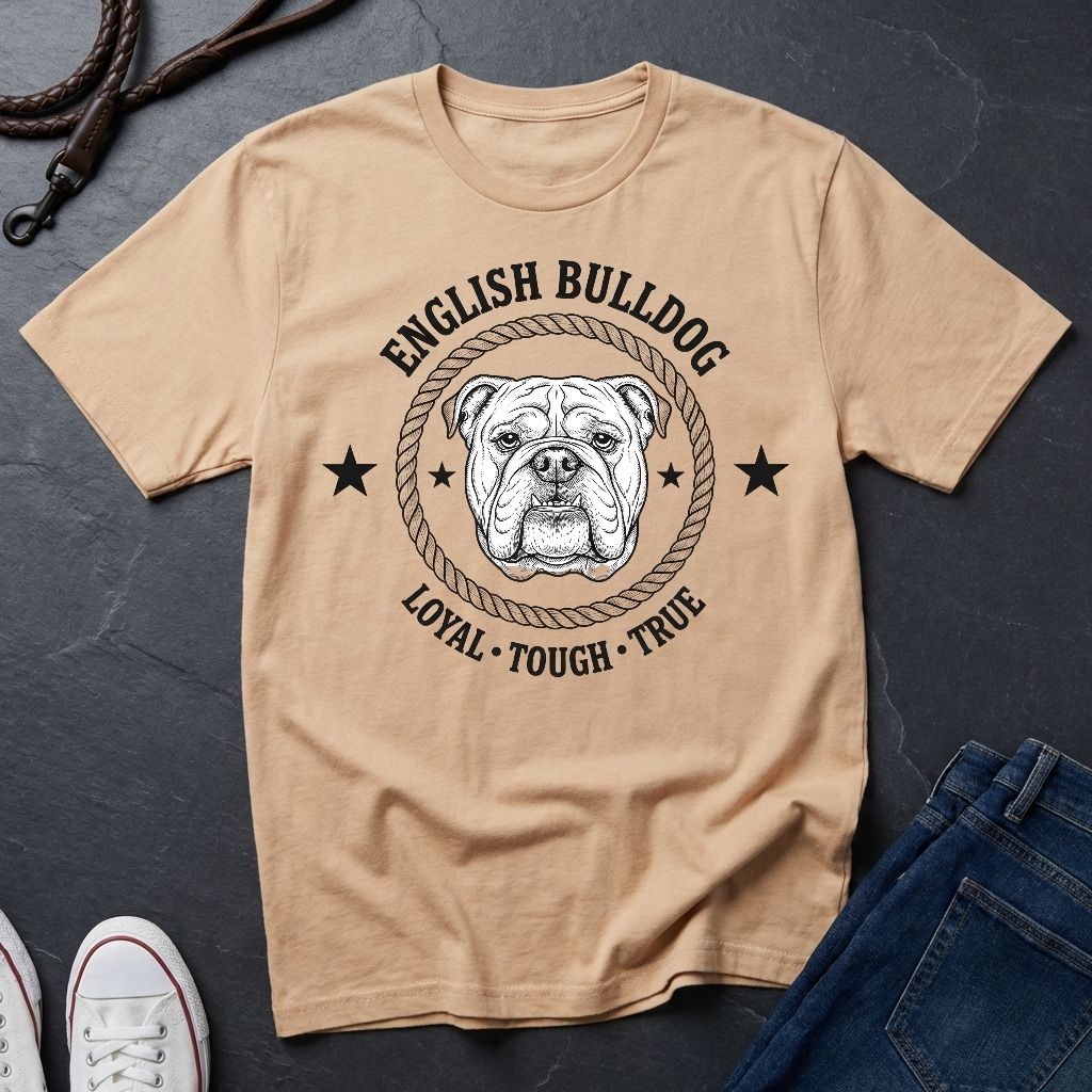 English Bulldog Heritage Badge Shirt — Loyal Tough True Dog Breed Tee - Comfort Colors 1717