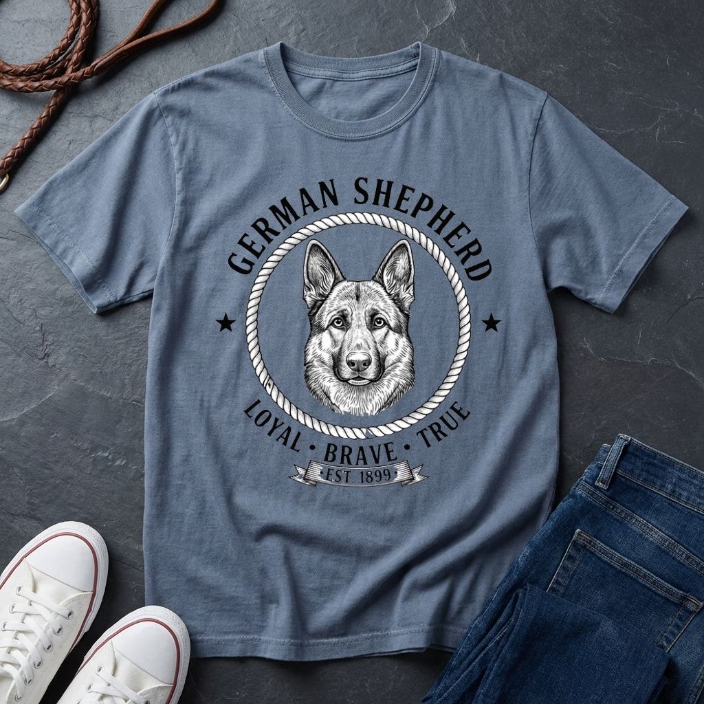 German Shepherd "Loyal Brave True" Retro Badge T-Shirt - Comfort Colors 1717