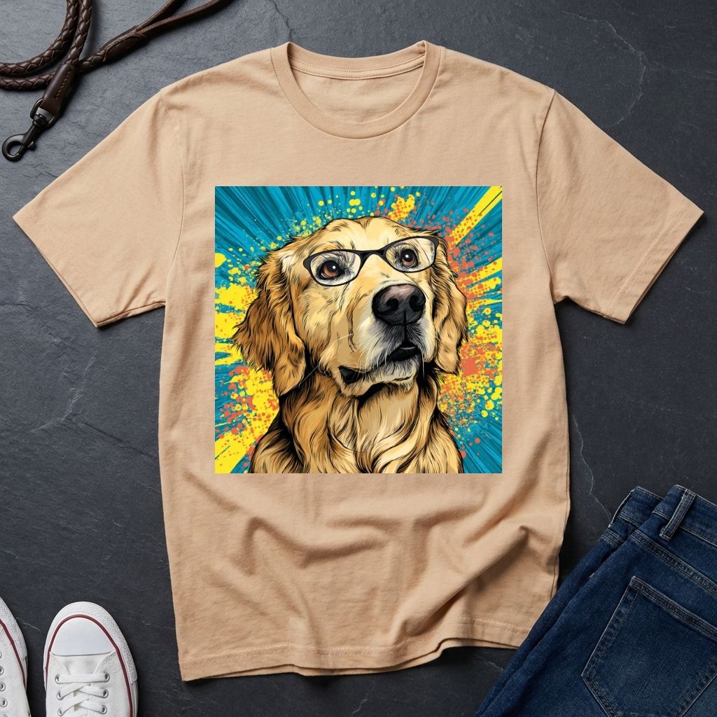 Golden Retriever with Glasses Pop Art Tee - Comfort Colors 1717