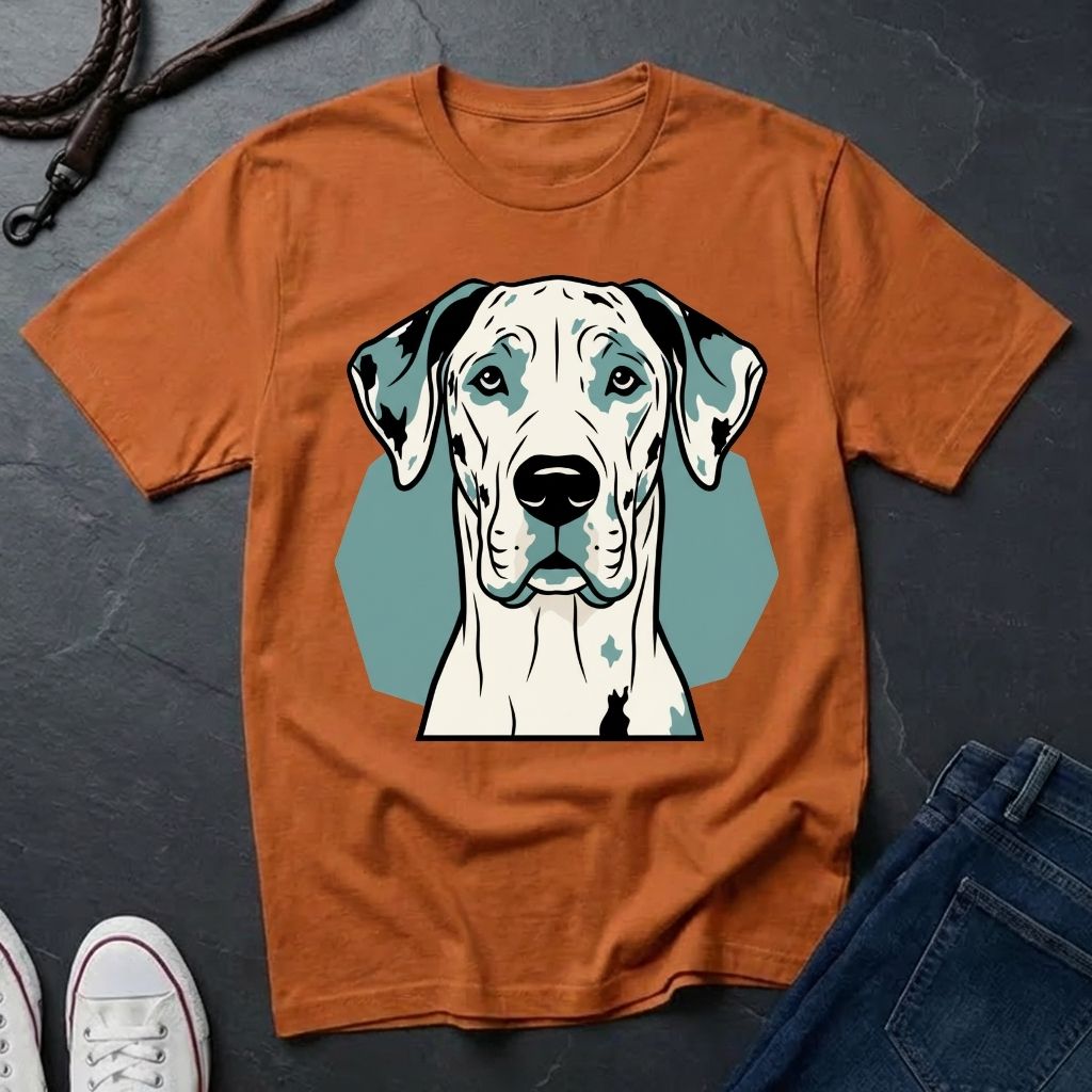 Orange Comfort Colors t-shirt with a dog graphic on a dark surface