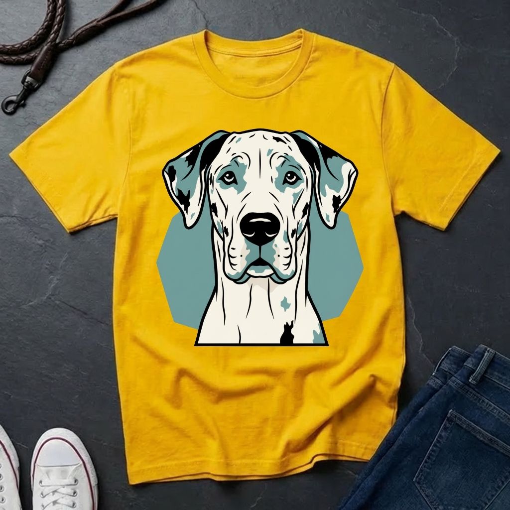Yellow Comfort Colors t-shirt with a dog graphic on a dark surface