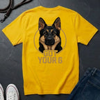 Yellow Comfort Colors t-shirt with a dog graphic and 'Got Your 6' text on a dark surface.
