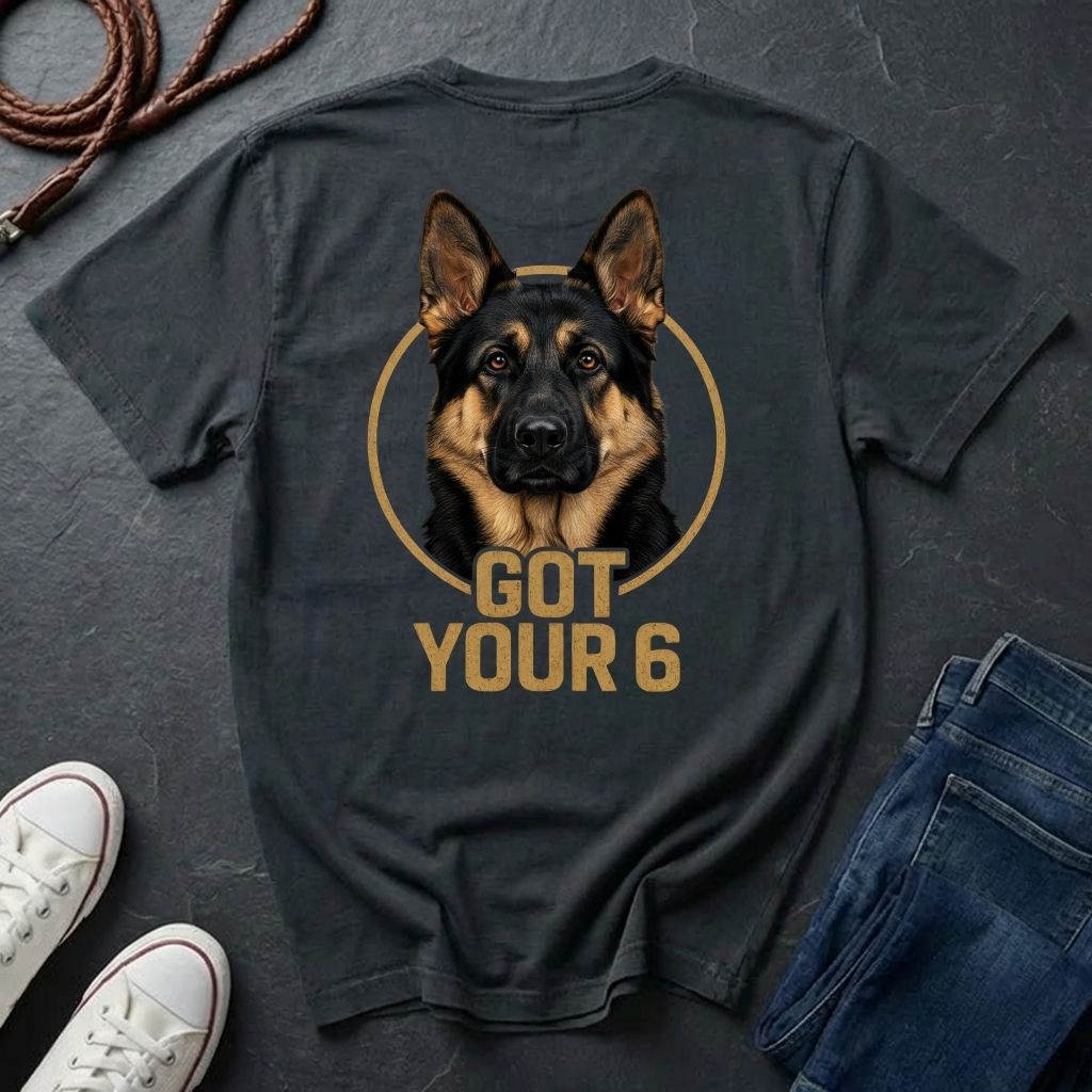 German Shepherd "Got Your 6" Graphic T-Shirt — K9 Tactical Support Tee - Comfort Colors 1717