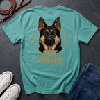 Teal Comfort Colors t-shirt with a dog graphic and 'Got Your 6' text on a dark surface with shoes and jeans.